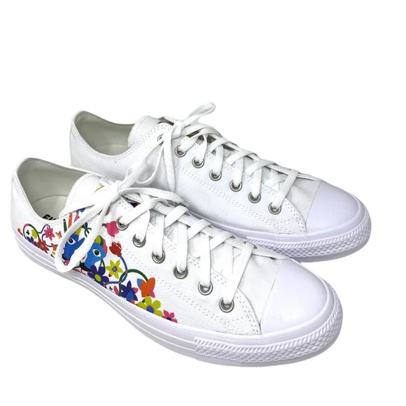 Converse CTAS OX Flower Print White Canvas Low Top Sneakers Men's Size 170823C - Picture 2 of 8